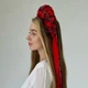 Веночек обруч с лентами украинский объемный на голову с цветами красно-бордовый - изображение 5