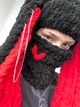 Балаклава вязаная ручной работы с ушками зайца чёрно-красная - изображение 1