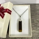 Кулон с натуральным камнем Тигровый глаз коричневый прямоугольной формы на цепочке ювелирная сталь упакован в коробочку (16117) - изображение 2