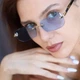 Солнцезащитные очки No Brand унисекс без оправы Trend голубые с золотом - изображение 1