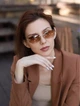 Солнцезащитные очки No Brand унисекс без оправы Trend коричневые с золотом - изображение 5