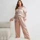 Піжама шовк штани та сорочка з довгим рукавом plus size XL Бежева - зображення 1