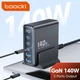 Зарядний пристрій Toocki 140W GaN Desktop Charger з LED дисплеєм і 5 портами (PD 3.0+QC 4.0) для швидкої зарядки 3C+2A (Black) - зображення 1