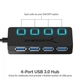 USB-хаб Sabrent HB-UMP3 USB 3.0 на 4хUSB 3.0 з вимикачами та блоком живлення - зображення 2
