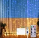 Світлодіодна гірлянда штора "Прапор України", прозорий дріт, 220 В, 8 режимів, Жовто синій розмір 2х2 метри 16905 - изображение 1