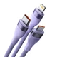 Кабель Baseus Flash Series Ⅱ One-for-three Fast Charging Data Cable USB to M+L+C 66W 1.2m Purple (CASS040005) - изображение 3