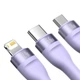 Кабель Baseus Flash Series Ⅱ One-for-three Fast Charging Data Cable USB to M+L+C 66W 1.2m Purple (CASS040005) - изображение 5