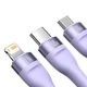 Кабель Baseus Flash Series Ⅱ One-for-three Fast Charging Data Cable USB to M+L+C 100W 1.2m Purple (CASS030005) - зображення 4