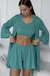 Комплект женский тройка халат топ шорты Scarlet Collection L-XL фисташка - изображение 3