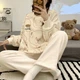 Комплект женской пижамы Lesko 305 Bear Brown 2XL рубашка с длинным рукавом и штанами теплая - изображение 3