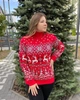 Жіночий новорічний светр з оленями "Christmas deer" Червоний, під шию, розмір М - зображення 1