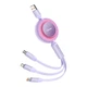 Кабель Baseus Bright Mirror 2 Series Retractable 3-in-1 Fast Charging Data Cable USB to M+L+C 66W 1.1m Purple (CAMJ010105) - изображение 2
