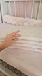 Бортики в кроватку, стеганные, Розовый велюр и молочный хлопок, на 3 стороны кроватки, 240 см длина (120+60+60 см), тонкие, с завязками - изображение 2