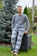 Теплая мужская пижама (лонгслив + штаны) Флисовая Pijamoni L серая клетка 2109497 - изображение 1