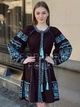 Платье вышиванка льняное бохо стиль с голубой вышивкой меди "Макош шоколад" Коричневое 11864-50 (XL) - изображение 1