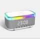 Часы электронные настольные OKOP с беспроводной зарядкой 15W, радио , LED подсветкой, будильник, колонкой на аккумуляторе для iPhone, Android 6 в 1 Бело-Серый - изображение 9