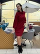 Платье с объемными рукавами из трикотажа Джерси Cat Orange 5806 Красное 48 - изображение 4