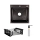 Кухонная мойка Lidz Brush H5050B PVD черная квадратная 3/1 мм (LDH5050GPVD3008) Black с дозатором и корзинкой - изображение 1