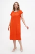 Лляна міді сукня великих розмірів з коротким рукавом (Plus size) Варна. Помаранчевий, р.56, код 0330/56/200 - зображення 1