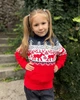 Светр з оленями для дівчинки "Baby deer" Червоний з синім, під шию (5-6 років, 110-116 см) - зображення 1