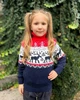 Свитер с оленями для девочки "Baby deer" Синий с красным, под шею (5-6 лет, 110-116 см) - изображение 1