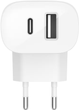 Мережевий зарядний пристрій Belkin BoostCharge 42W Dual USB-C+A White (WCB009vfWH) - зображення 3