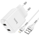 Сетевое зарядное устройство для телефона + кабель Lightning Apple HOCO N7 |2USB 2.1A| Белый - изображение 2