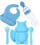 НаборY9силиконовая трех-секционная тарелка, ложка, вилка, бутылка-ложка Синий (n-9975) - изображение 1
