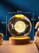 Декоративный светильник 3D ночник Стеклянный шар "Космо" лампа на деревянной подставке от USB - изображение 3