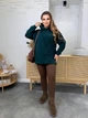 Стильное теплое худи свободного кроя с капюшоном женсое трехнитка на флисе 60-62 темно-зеленое - изображение 3
