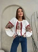 Жіноча вишита сорочка з круглою горловиною та червоним орнаментом M біла - изображение 1