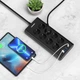 Мережевий фільтр подовжувач на 8 розеток Toperek з 3 USB та 1 Type-C портами шнур 2 метри чорний (005614) - зображення 6