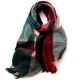 Кашемировый палантин шарф в клетку с бахромой PASHMINA бордово-зеленый - изображение 6