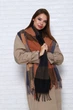 Кашемировый палантин шарф в клетку с бахромой PASHMINA коричнево-бежевый - изображение 4