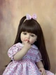Большая виниловая кукла ручной работы в розовом платье Reborn Baby Doll с красивыми волосами и глазами - изображение 4