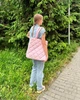 Женская сумка шоппер из нейлона большая на молнии с карманами мягкая, розовая 63703 - изображение 3