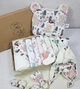 Набор для новорожденного: полотенце, подушка, пеленки и игрушки a.l.babybox Зайки на полянке молочный - изображение 1