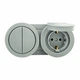 Вимикач подвійний накладний+ Розетка з заземленням з кришкою Ovivo Electric xOne Серый - зображення 1
