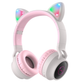 Наушники детские накладные беспроводные HOCO W27 Cat LED Bluetooth с ушками серый с розовым - изображение 1