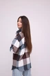 Рубашка женская Kraya теплая в клеточку оверсайз One size S-M шоколадно-зеленая - изображение 3