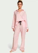 Пижама фланелевая Victoria's Secret Flannel Long Pajama Set (сорочка+штани) XS Розовая полоска - изображение 1