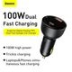 АЗП Автомобільний зарядний пристрій Baseus 100W USB + Type-C 5A Superme Digital Display QC 4.0+PD3.0 PPS 100W USB + Type-C 5A Чорний - зображення 7