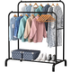 Подвійна стійка вішалка для одягу та взуття Loft Rack TW-608 сталева підлогова з полицею Black - зображення 1