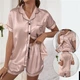 Французький комплект піжама сатинова для жінок, сорочка +шорти one size, рожева - зображення 2