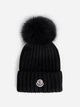 Шапка женская Moncler Patch Pompom Beanie Hat MB-10007 Black - изображение 1
