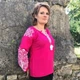 Женская льняная вышиванка «Ольга» малинового цвета с белой вышивкой крестиком S - изображение 11