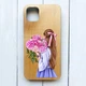 Деревянный чехол на iPhone 12/12 Pro :: Девушка с пионами (принт 11) - изображение 1