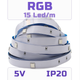 Світлодіодна RGB SMD5050 стрічка 15 світлодіодів на метр, 5 вольт, 5V, 15 LED/м, IP20 - зображення 1