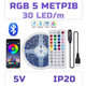 Світлодіодна RGB стрічка комплект 5м з пультом на 44 кнопки та Bluetooth, 30 світлодіодів на метр, USB 5V - зображення 1