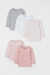 Реглан однотонный розовый белый серый 5шт H&M 62см (400099548) - изображение 1